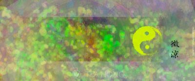 Taichi sign in an abstract background of cool colours accented with some warmer ones