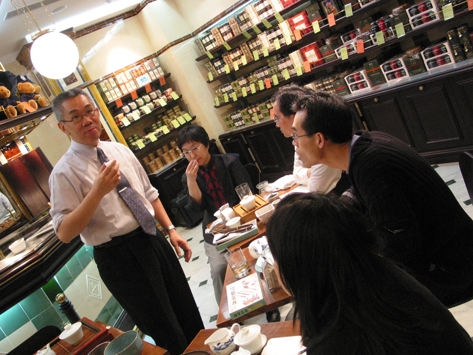 Leo conducting tea training in Great Food Hall, 2001