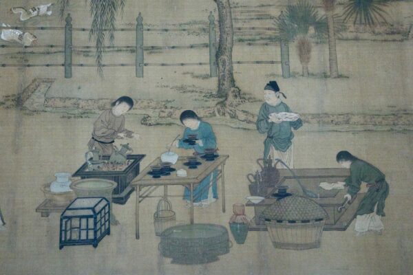 Servants preparing tea, 9th century
