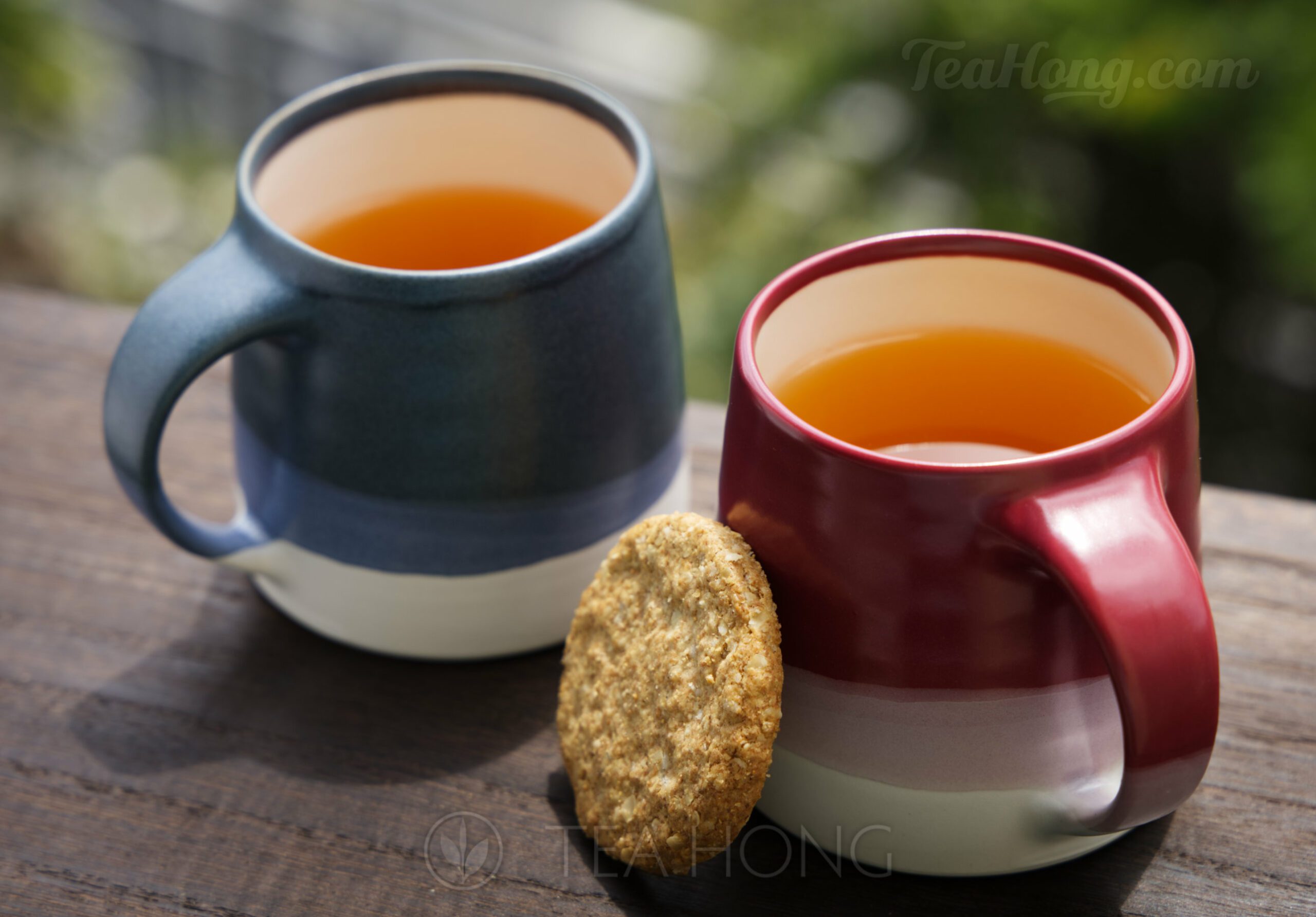 Enjoying tea in the mug on a sunny day