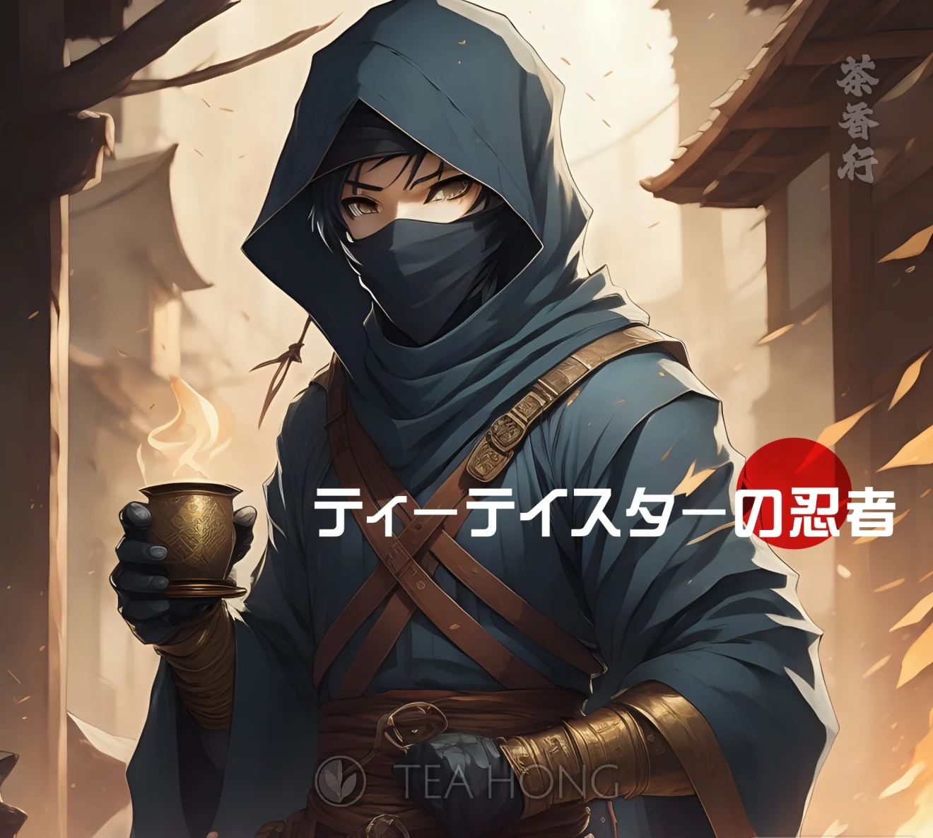 A ninja holding a cup of tea
