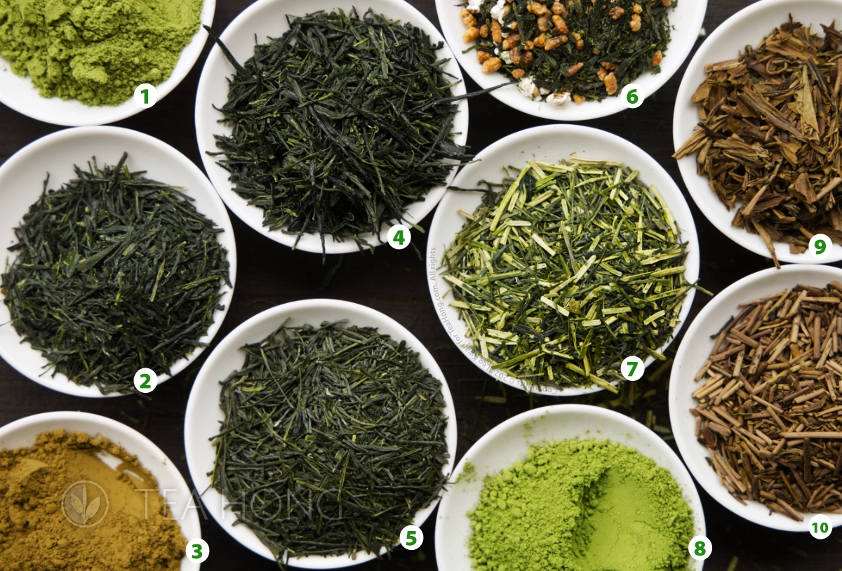 Different varieties of Japanese tea