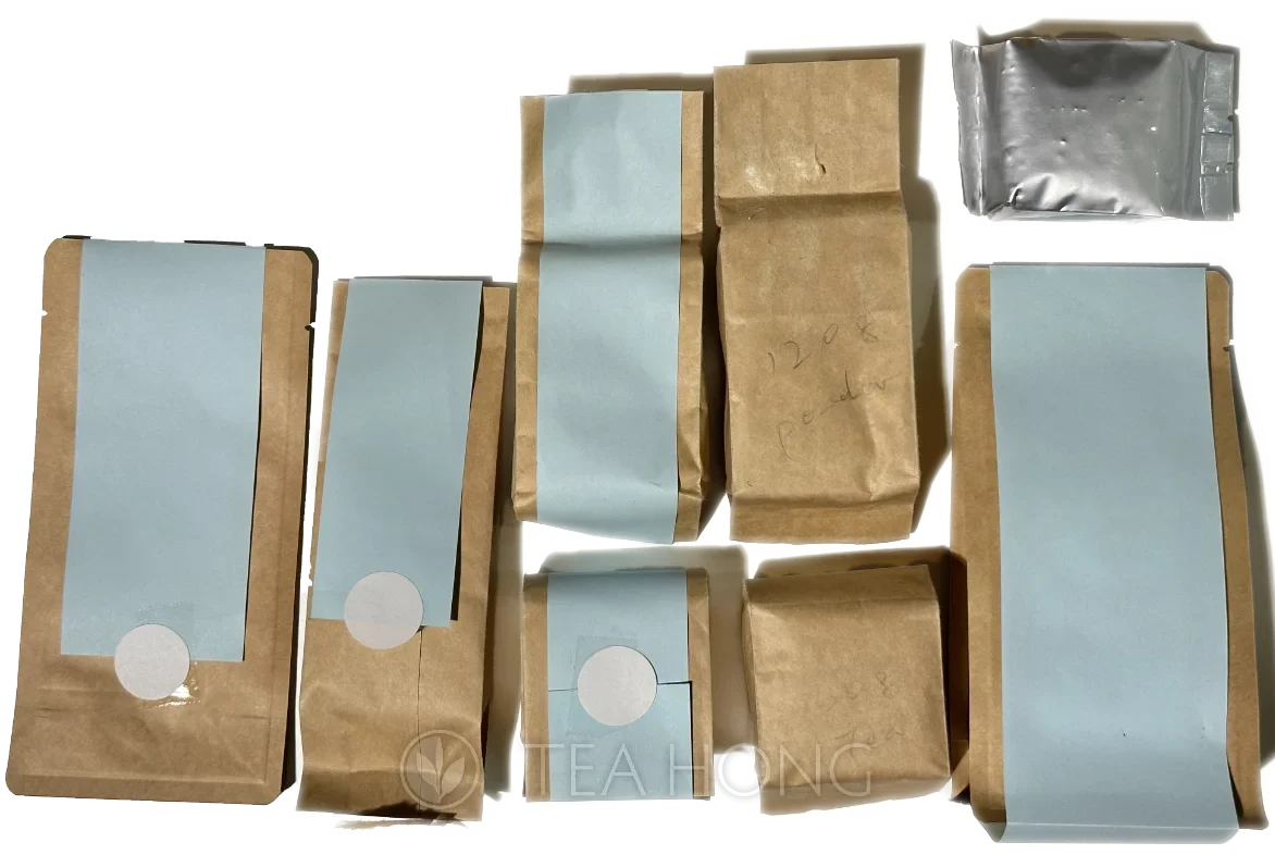 Mock up blank labels in different sizes applied on packages in different pack sizes