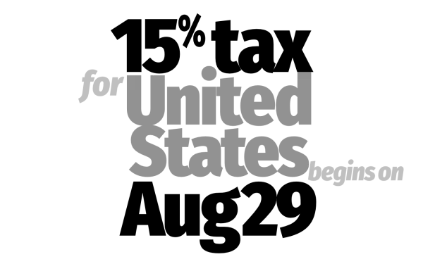 15% tax for United States begins on Aug 29
