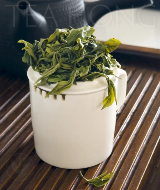 Chin Shin Gan Zai infused leaves infused leaves of Little Tangerine, Taiwan's lightly roasted green tea