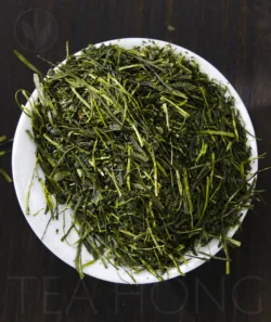 the yellowish green tealeaves of Deep Steamed Yabukita Japanese green tea