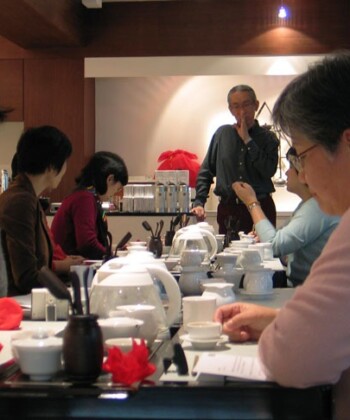 Besides creative communication consultancy for major corporations, I had also been an educator in both Hong Kong and the USA. Since 2001, I brought in that area of specialisation in tea education and began introducing properly structured syllabus in tea classes and workshops for both consumers and tea bar operators. Leo Kwan in a tea workshop