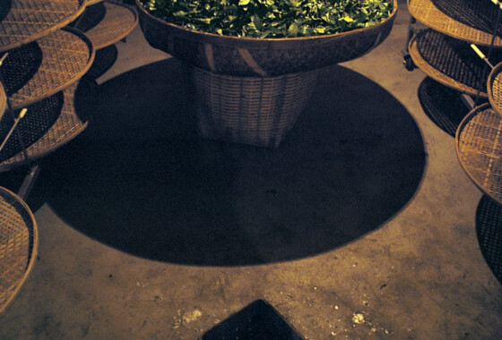 Charcoal warmer in the oxidation room during the last round of oxidation in Wuyi oolong production