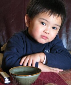 My younger son, Paul started to drink tea when he’s three years of age. Portrait of Paul at three, with a tea bowl