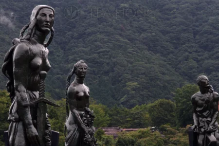Three of the sculptural master pieces by the French artist Émile-Antoine Bourdelle's Force, Victory, Liberty, Eloquence series.